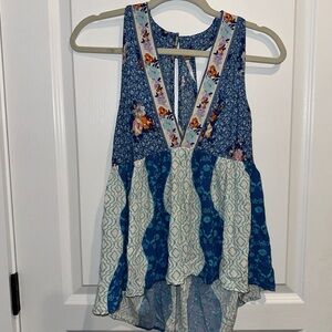 Free People NWT Size S Dream Darlin' Tank Top Blue Combo
